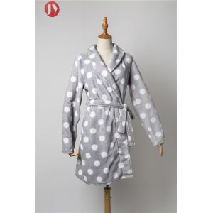 Mature Flannel Soft Bathrobe Nightgowns Women Dots Printed Warm Flannel Long