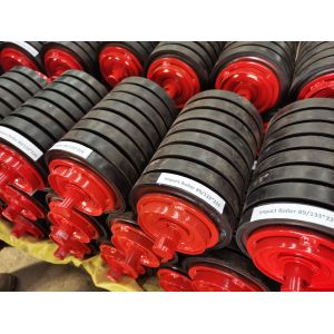 China 190mm Belt Conveyor Impact Idler And Return Roller With Rubber Lagging on sale
