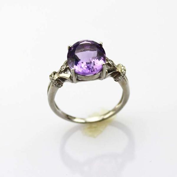 925 Silver Ring 9mmx11mm Oval Purple Cubic Zircon Gemstone Ring (R244)