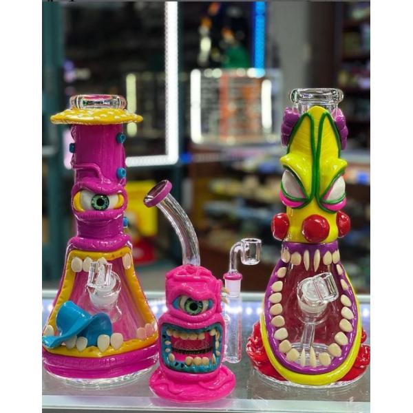 Buy Halloween Skull 7" Glass Water Pipes Ice Catcher Hookah Bubbler at wholesale prices