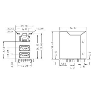 MJKF45201-PA80G-S-L10 Magnetic RJ45 Jack 10/100Base-T Connector