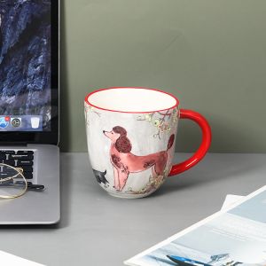 Promotional Gift Cute Cartoon Poodle Dog Ceramic Coffee Mugs Pure Hand Painted