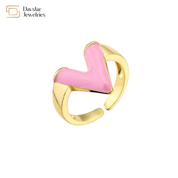 Glossy Enamel 18K Gold Plated V Letter Ring Adjustable Open Resizable