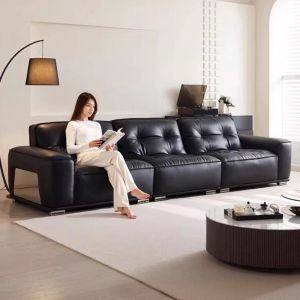 Quality OEM Design Modern Leather Straight Sectional Sofa art deco For Small Apartment for sale