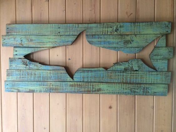 Buy Shark Shape Wood Pallet Plaque MDF Paper Printing Technique For Coffee Shops at wholesale prices