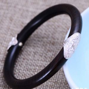 Retro Carved Jewelry Sterling Silver Ebony Women Bangle Bracelet (B20180101)