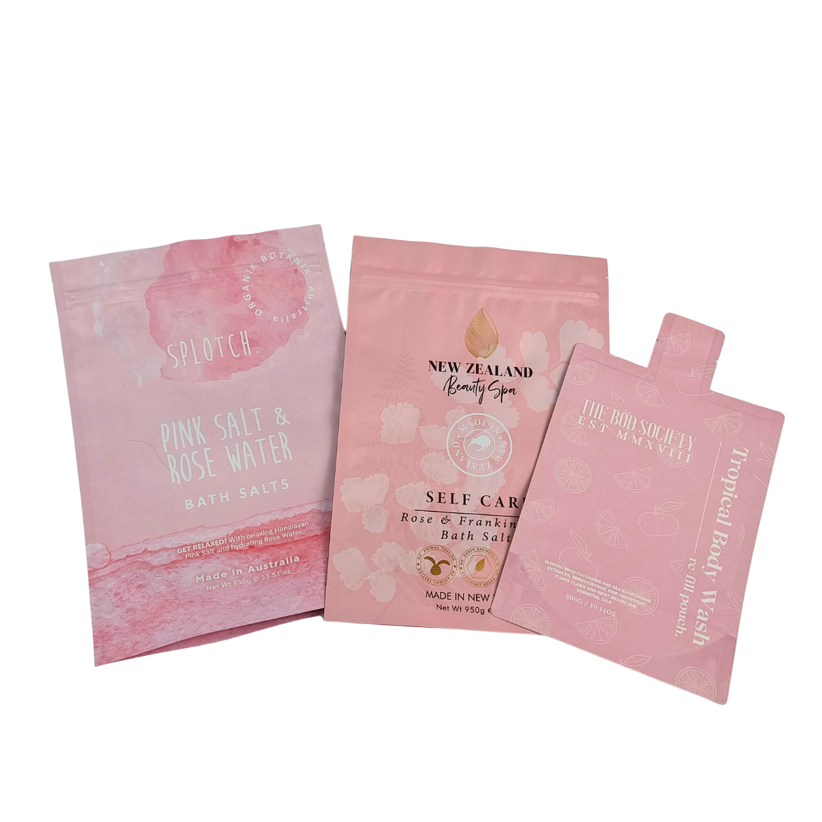 Custom Plastic Bath Salt Bags 3 Side Seal Flat Pouch 1000 pcs MOQ