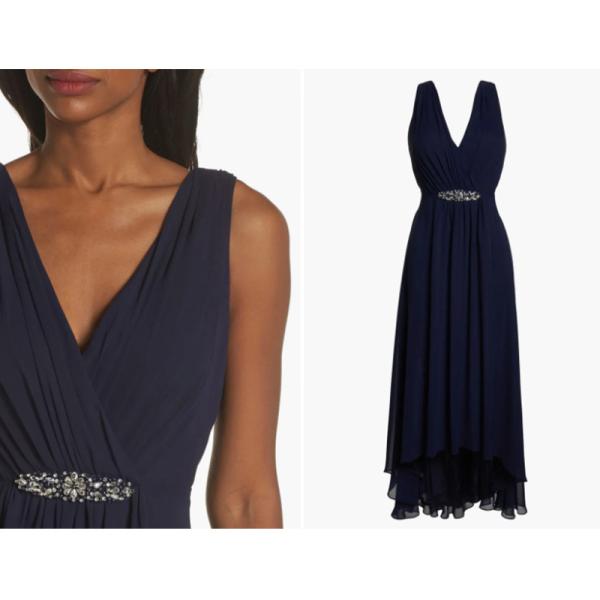 Stunning Factory Custom-made Size High/Low Blue Chiffon Evening Dress Gown Strapless V-Neck A-Line Sleeveless V-back