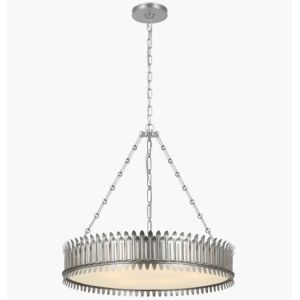 SK 5206 Leslie 27 Chandelier Plaster White / Burnished Siwer Leaf / Gilded Lron With Frosted Acrylic Shade