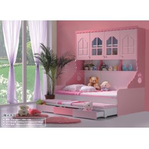 Quality pink kids bed with pulled bed and wardrobe furniture,#A211 for sale