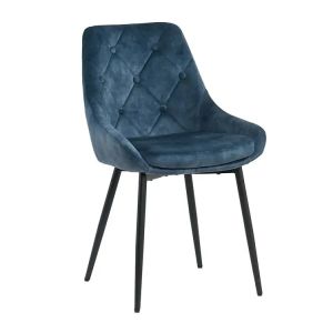 China Modern Blue Velvet Dining Chair with Metal Legs on sale