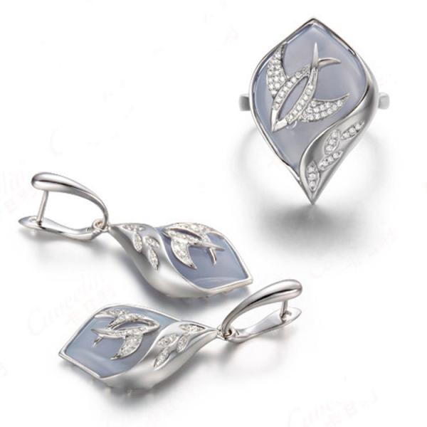 Buy White Gold Blue Chalcedony Damonds Ring Earrings Jewelry Set (GDSET001) at wholesale prices
