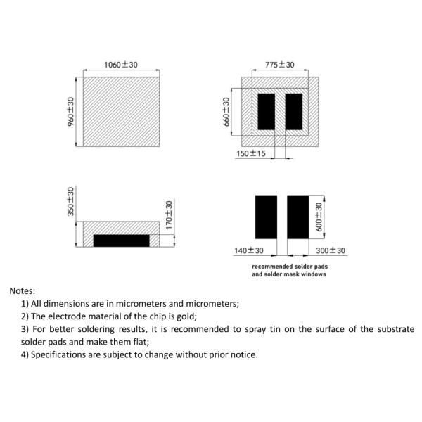 1.0x1.0x0.3mm 1010 300mA Fluorescent Film CSP Chip LED For Symbol Luminaire