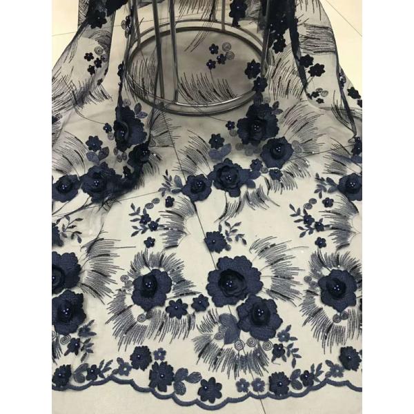 Red 3D Flower Embroidered Tulle Lace Fabric / Wedding Dresses Sequins Beaded Lace