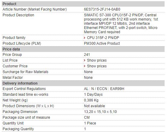 6ES7315-2FJ14-0AB0 6ES7 315-2FJ14-0AB0 Siemens Central Processing Unit