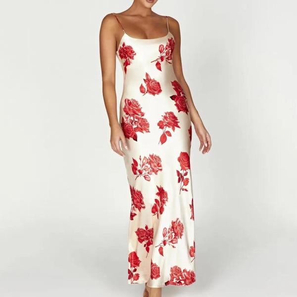 Custom Ladies Elegant Print Milk Silk Women Casual Long Summer Floral Maxi Satine Dress