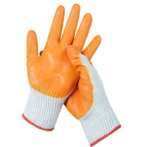 7Ga Orange Latex Work Gloves Cotton Yarn Dipped Rubber Coated Glove