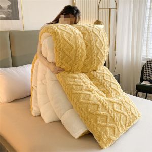 Pure Color Super Soft Jacquard Plaid Thick Winter Fleece Velvet Duvet for King