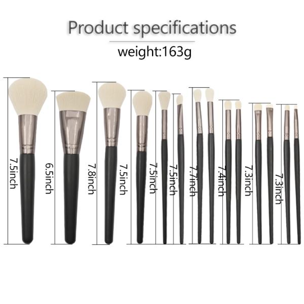 Wood Handle Black 14Pcs Private Label Makeup Brush Set 19.6*1.7cm
