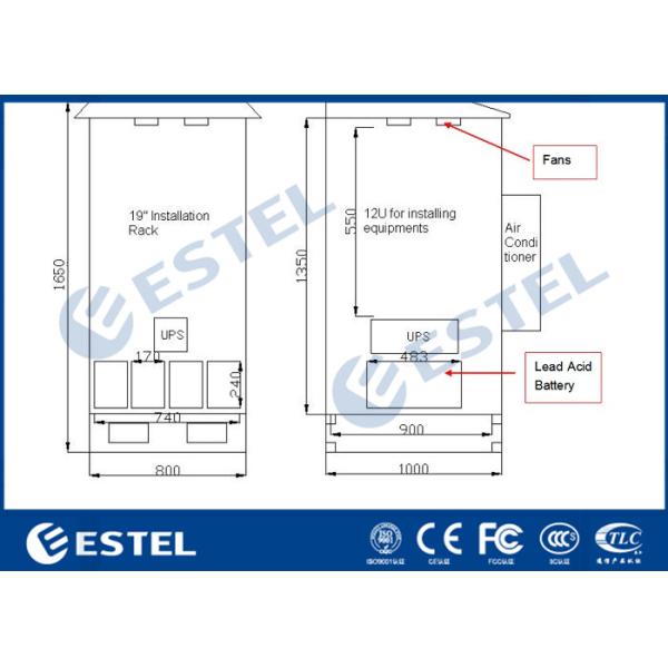 One Compartment 62kpa 48V LED IP55 Outdoor Rack Cabinet