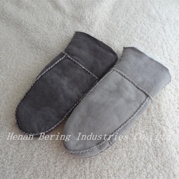 Wholesale Economic Soft Hand Sewn Double Stitching Real Lamb fur Patched Shearling Sheep Skin Cheap Winter Leather Mitten Gloves