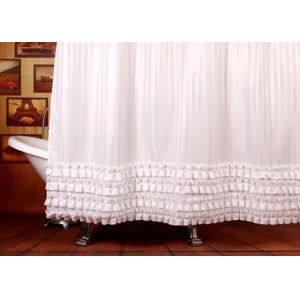 Ruffled White Bathroom Shower Curtains Waterproof Thickening Machine Wash