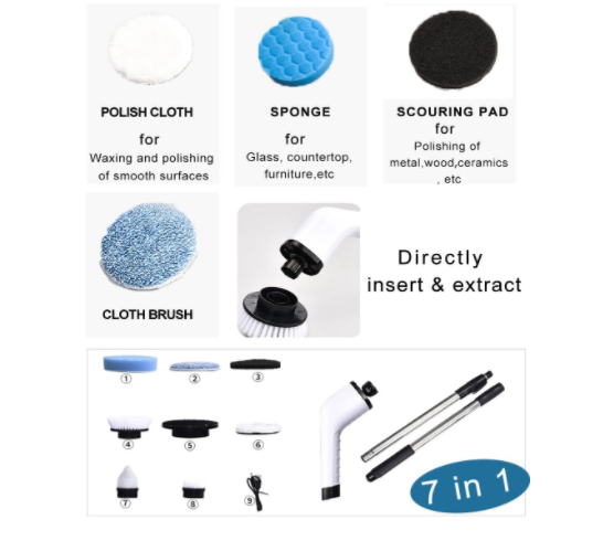 7 In Electric Spin Scrubber Handheld Power Drill Brush Set For Cleaning Bathtub