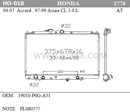 19010-P0G-A51 HONDA Car Radiator for Acura 3.0l 97-99