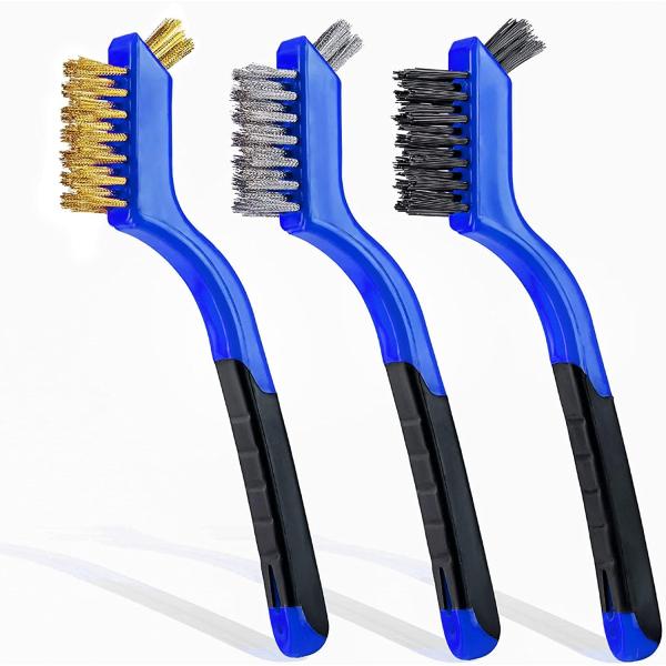 Wire Brush Set 3Pcs Brass Bristles Curved Handle For Rust Dirt Paint Scrubbing