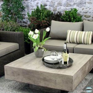 Contemporary Weather Resistant Outdoor Fiber Cement Concrete Dining Tbale Set