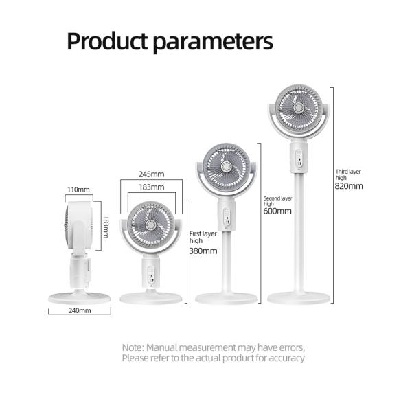 FLOOR Installation 4000mA USB Rechargeable Floor Standing Fan with Adjustable Height