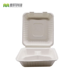 biodegradable disposable 3 compartments clamshell sugarcane fast food container