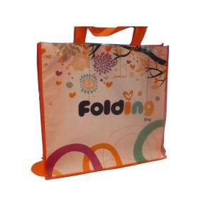 80g 4C Matt Coat Printing Shopping Bags, Non Woven Carry Bag With Orange Binding