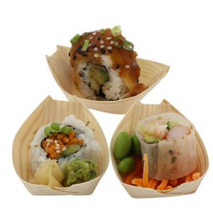5inch Pine Wood Disposable Serving Cone Sushi Boat Serving Tray