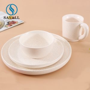 Fully Vitrified Beige Ceramic Tableware Sets FDA Certified