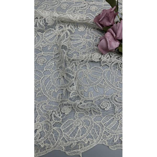 100% Polyester French Chantilly Lace Fabric For Garments Gowns Hollow-up White