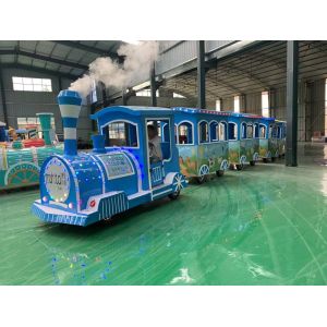 Theme Park Fiberglass Electric Trackless Train 42 Set Hydraulic Power Steering