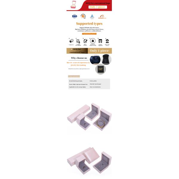 Pink Soft Touch Faux Leather Jewelry Luxury Storage Packaging Velvet Lining