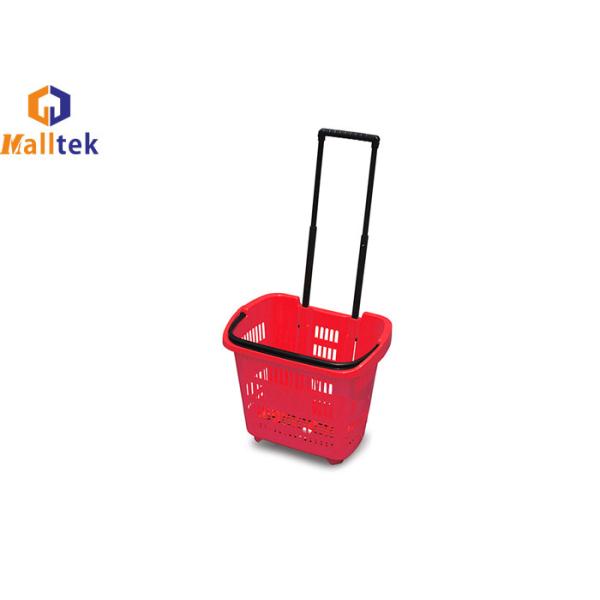 Buy Aluminum Telescopic Handle Plastic Grocery Hand Basket With 2 Wheels at wholesale prices