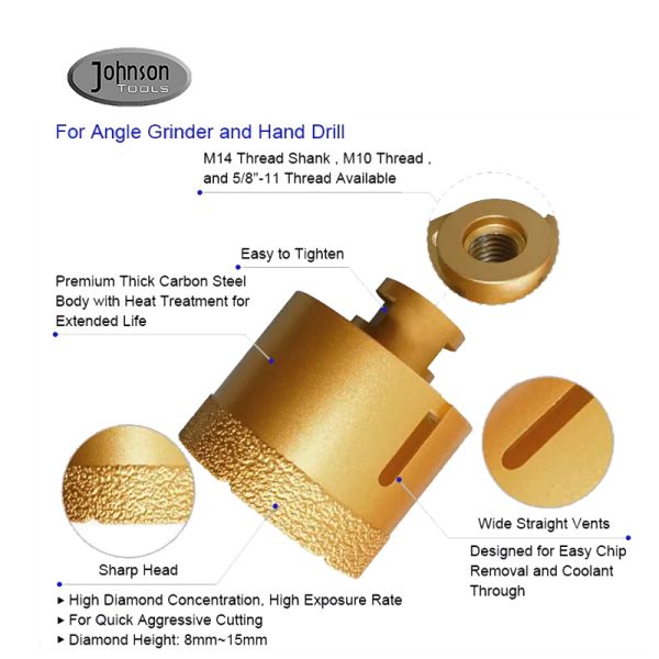 4pcs M14 50mm Vacuum Brazed Diamond Tools Drill Bit Minimal Chipping