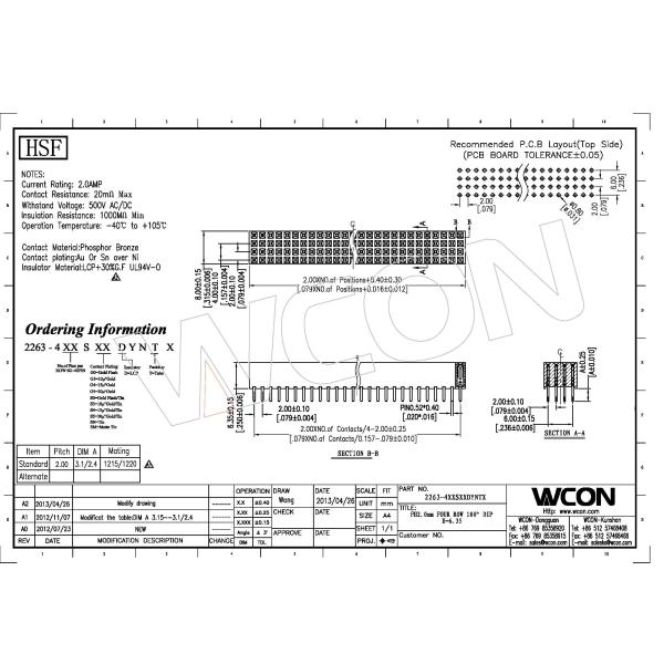 Female Header Connector 2.0mm Three Row 180° DIP H=6.5mm LCP UL94V-0 Phosphor Bronze