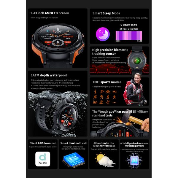 C25 Sports Rugged Outdoor Smart Watch Aviation Metal Case 1.69 inch