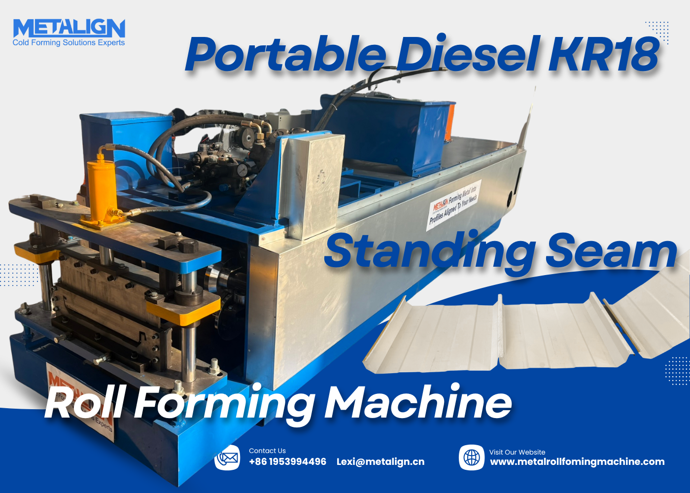 China Portable KR18 Standing Seam Roll Forming Machine With On-Site Diesel Capability and PLC Control on sale