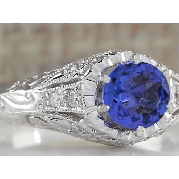 2 ct Cushion Cut Tanzanite Halo Ring in Sterling Silver - Handmade Wedding Ring