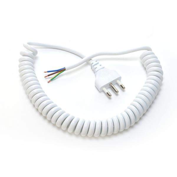 PE Jacket Eu Retractable Coiled Power Extension Cord Oxygen Free Bared Stranded Copper Conductor 3 Core Spring Wire White Black