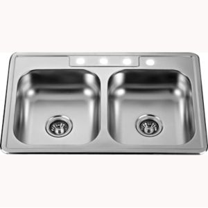 Four Holes Deep Stainless Steel Double Bowl Sink Self Rimming