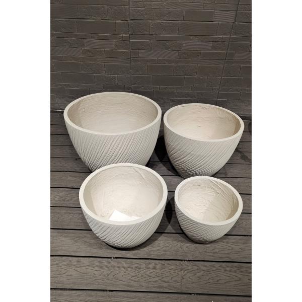 Flowing Striped Effect Contemporary Look White Round Fiber Clay Planters