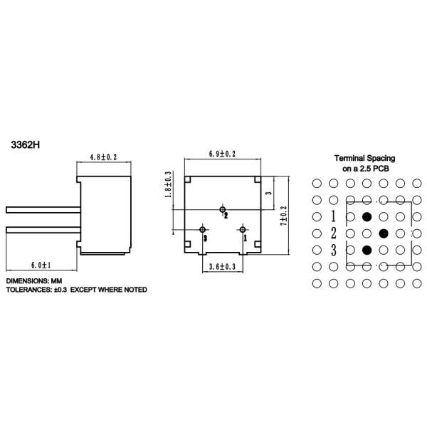 Top Adjustment Sealed Trimmer Potentiometer 100 Ohm Trimpot 3362H-1-103LF