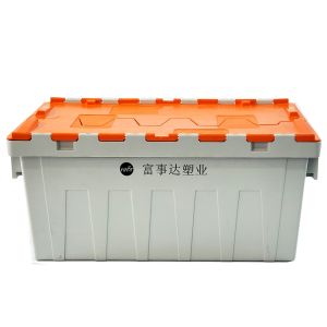 600*400*265mm PP Stackable Nestable Plastic Moving Crate with Attached Lid and