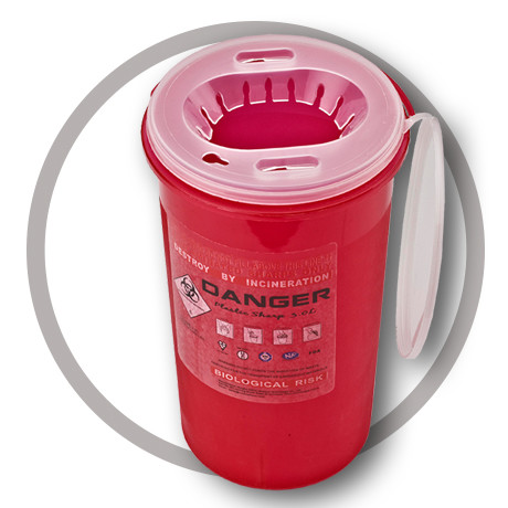 3 Litre Sharps disposal container, Sliding Lid, Red,Sharps Container |